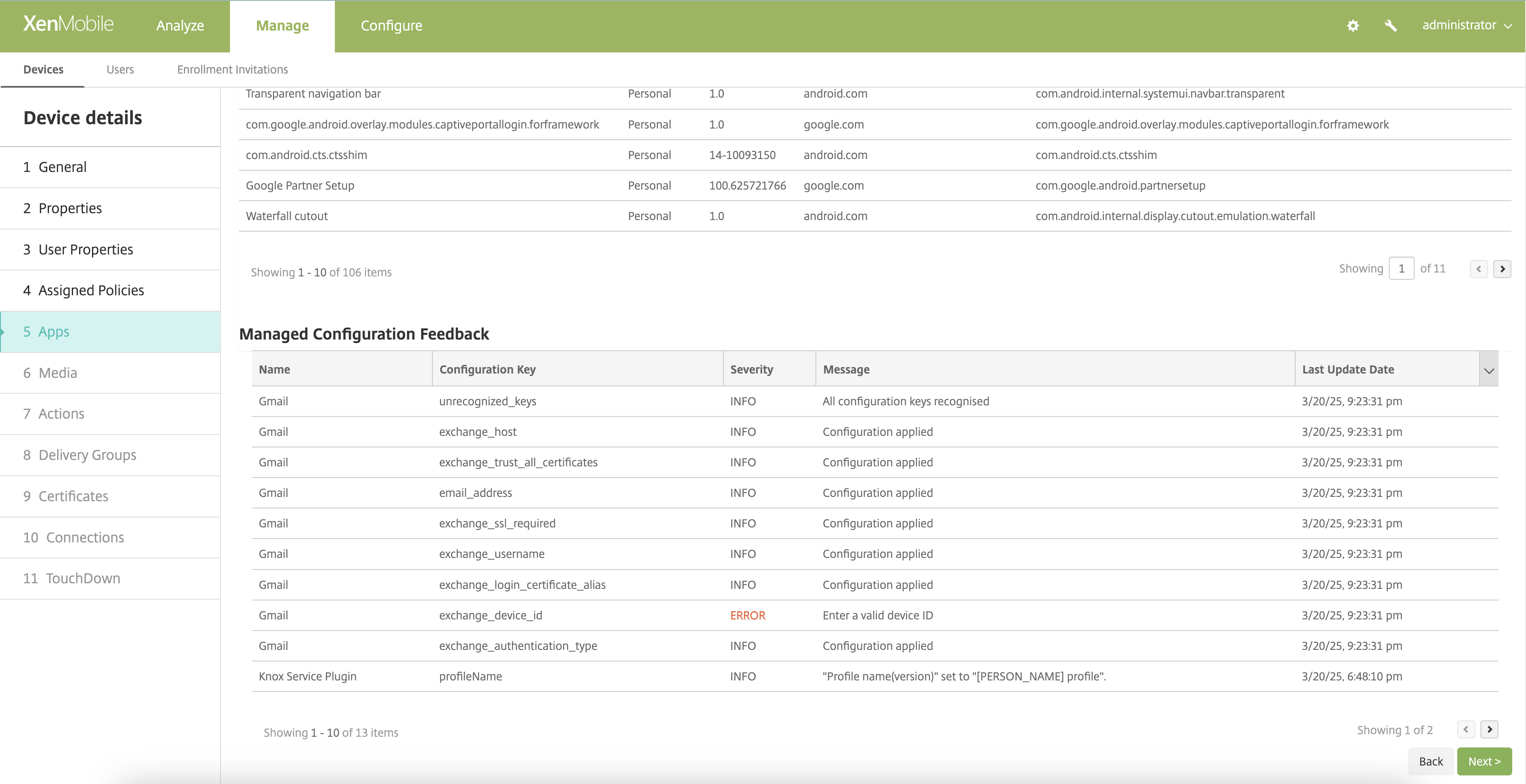 Manage Configuration feedback