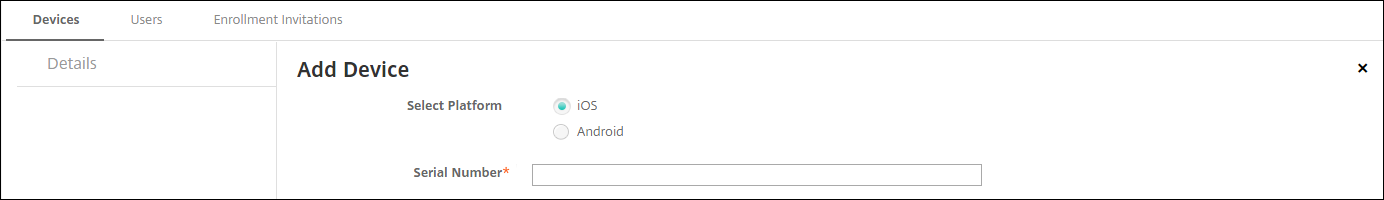 Add Device page