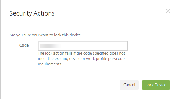 The Security Actions confirmation