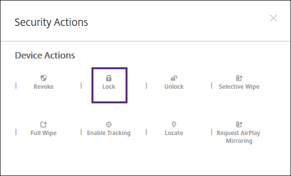 Image of the Security Actions dialog box