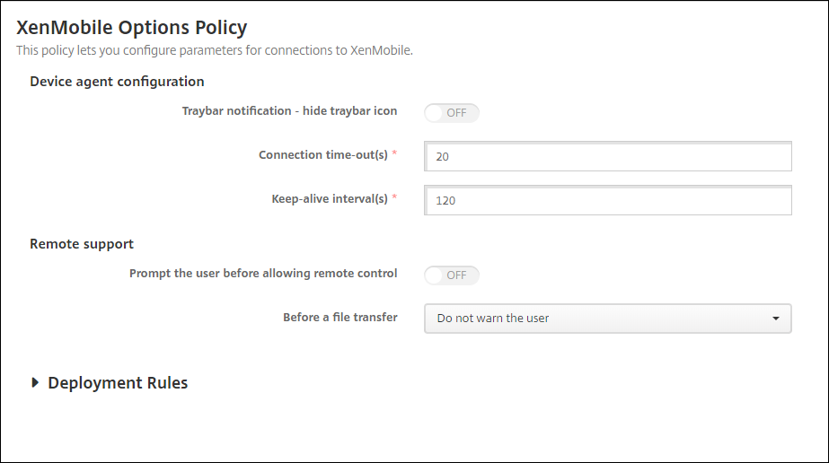 Image of Device Policies configuration screen