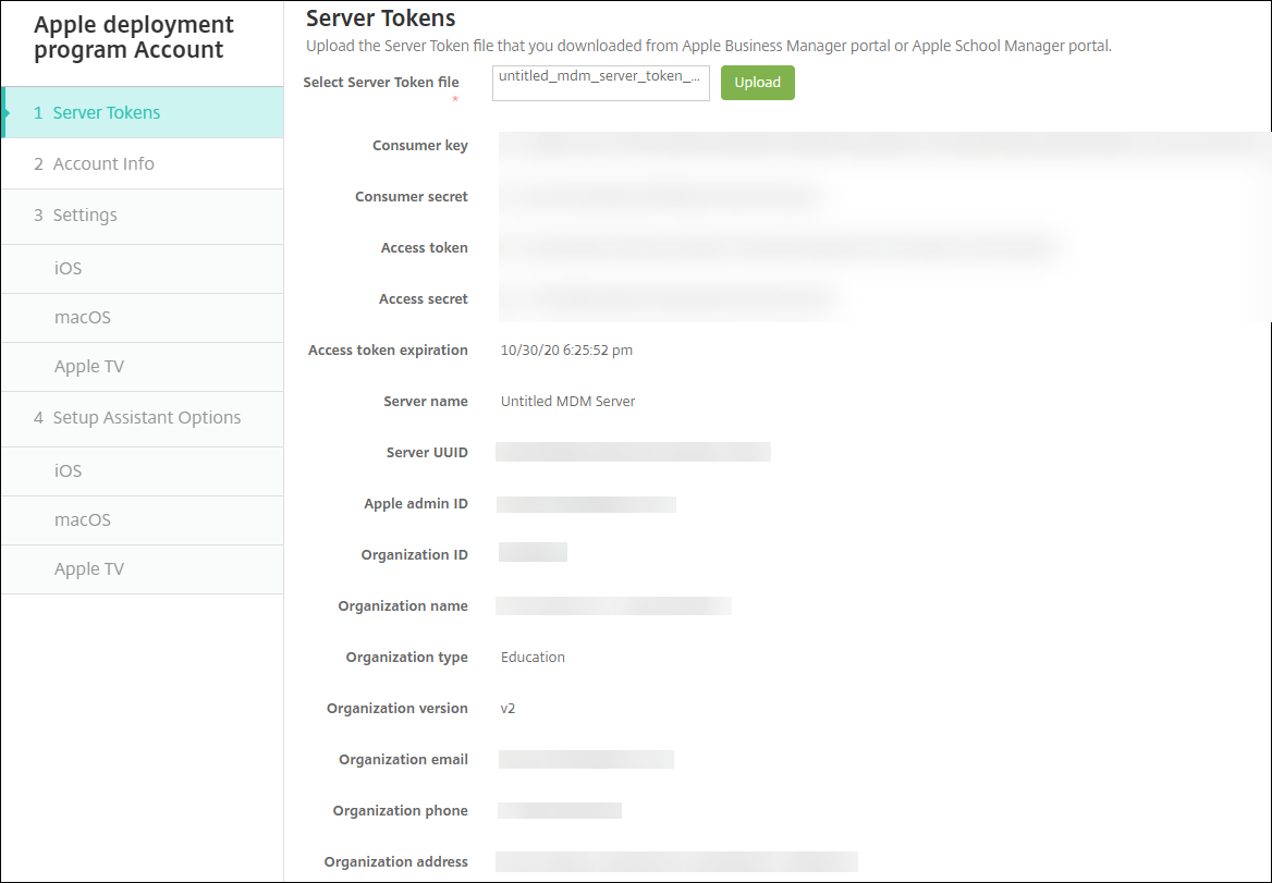Apple Deployment Program settings screen