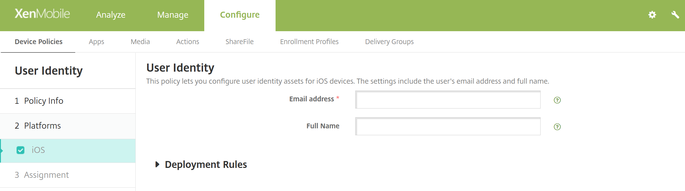 User Identity device policy
