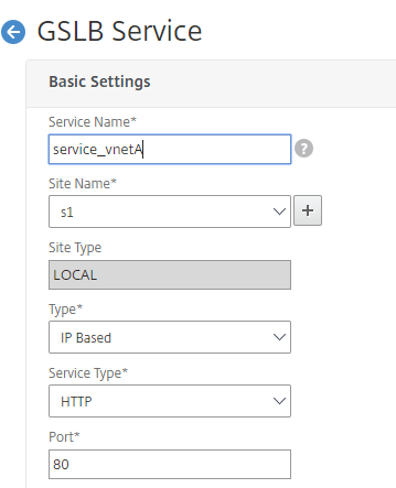 GSLB Service settings 1