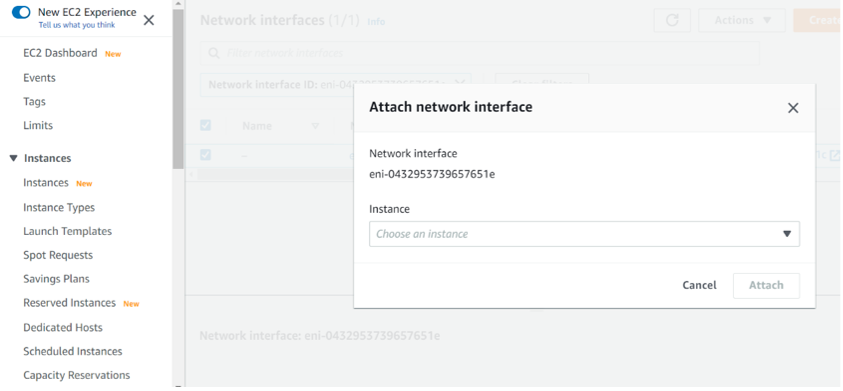 Attach network interface in AWS