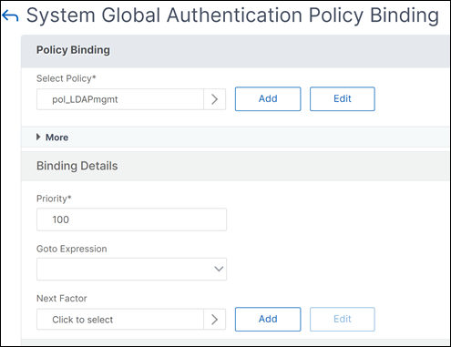 Bind LDAP authentication-policy globally
