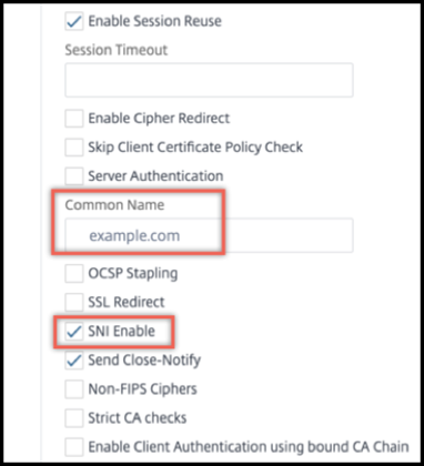 Nombre común en el perfil SSL habilitado para SNI