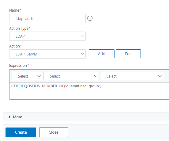 Select the policy for LDAP authentication