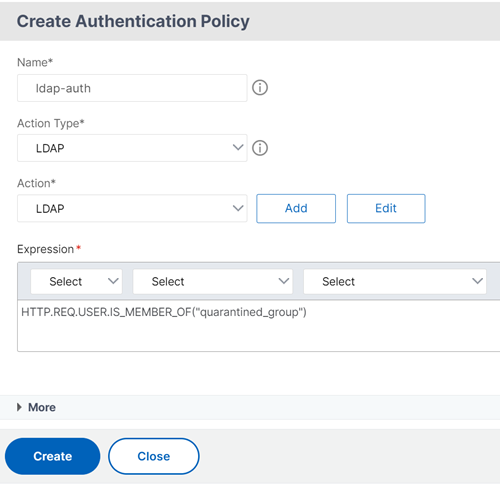 Select the policy for LDAP authentication
