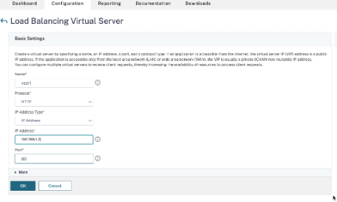 Create load balancing virtual server