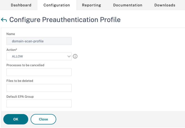 EPA preauthentication profile