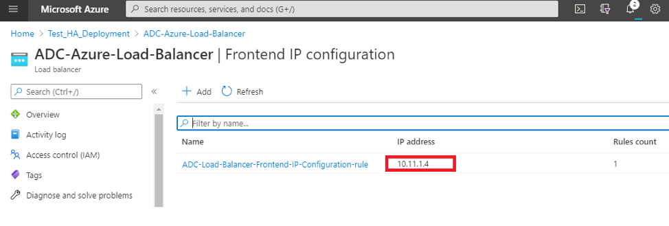 Configuración IP de front-end ALB