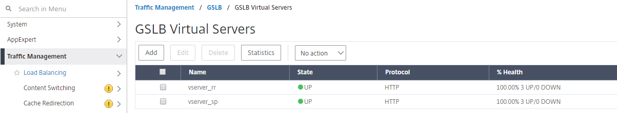 GSLB virtual servers load balancing