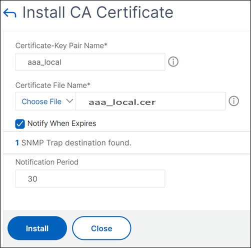 Certificat d'installation ADFSPIP