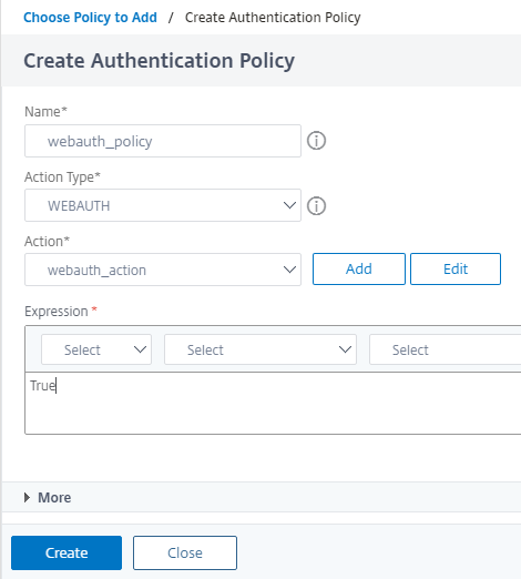 Create auth policy