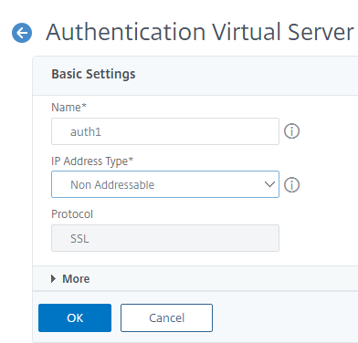 添加身份验证虚拟服务器