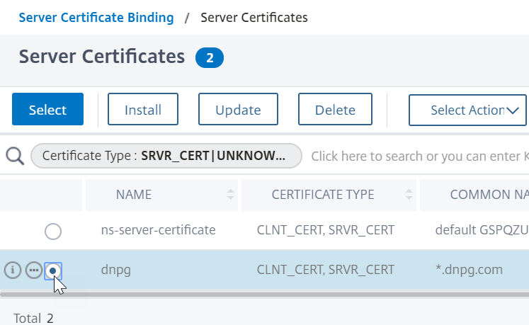 Select server certificate2