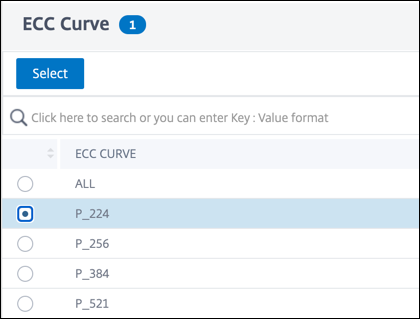 Sélectionner la valeur de la courbe ECC