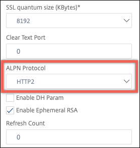 Sélection du protocole ALPN dans l'interface graphique