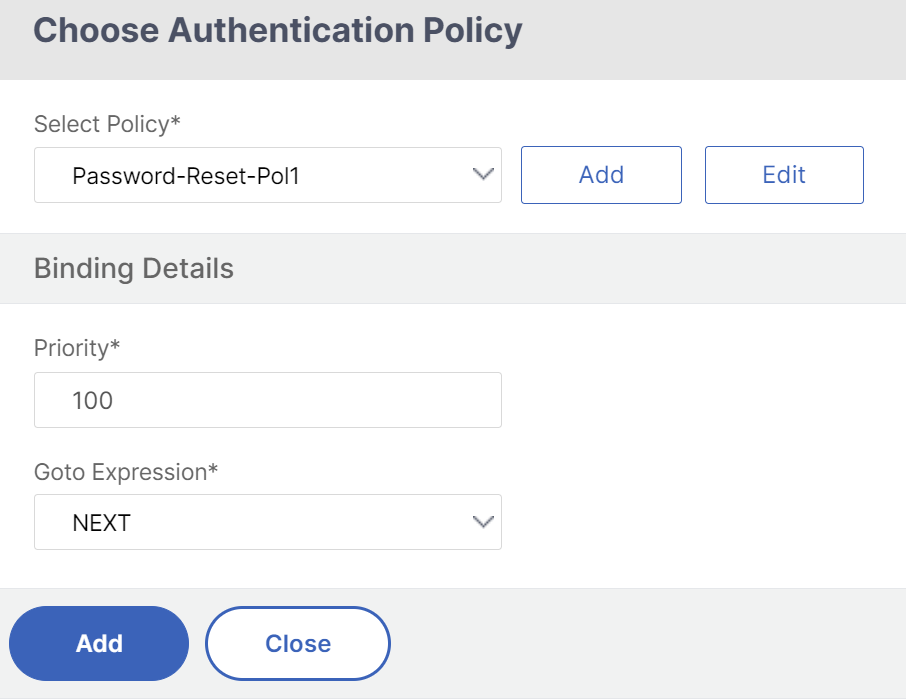 Select policy for password reset