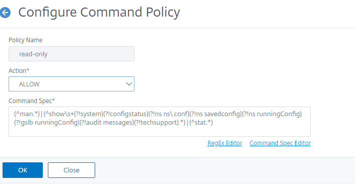 Configure command policies for system user authentication