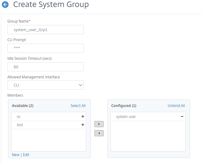 Cree un grupo de usuarios del sistema en la GUI de NetScaler para la autenticación de usuarios