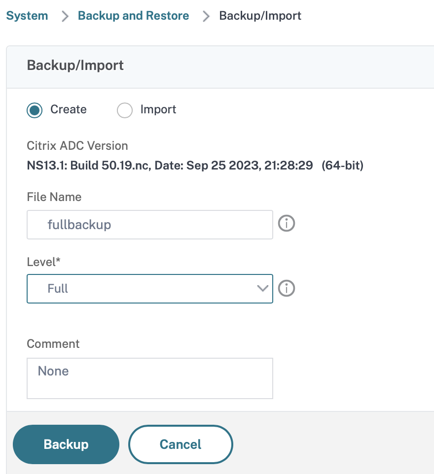 Backup and Import page