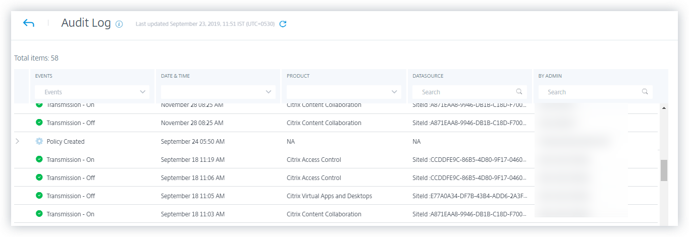 Audit log page