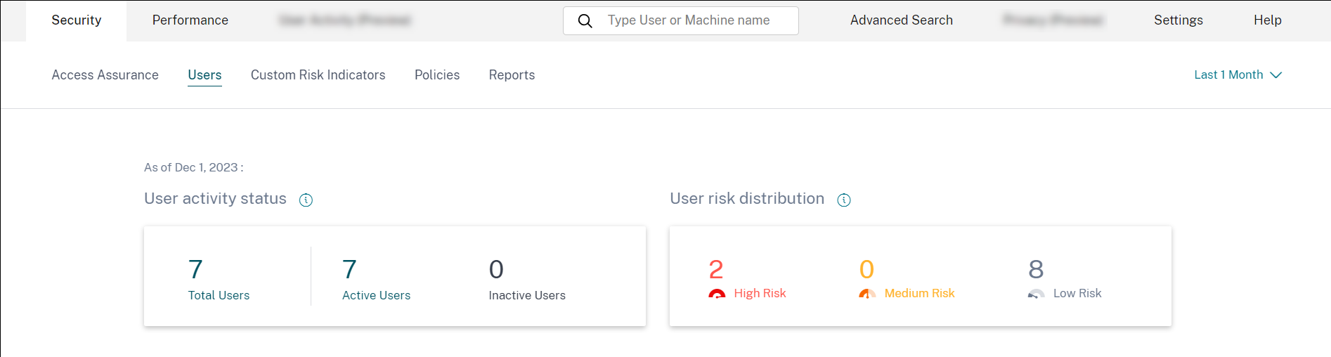 Users dashboard