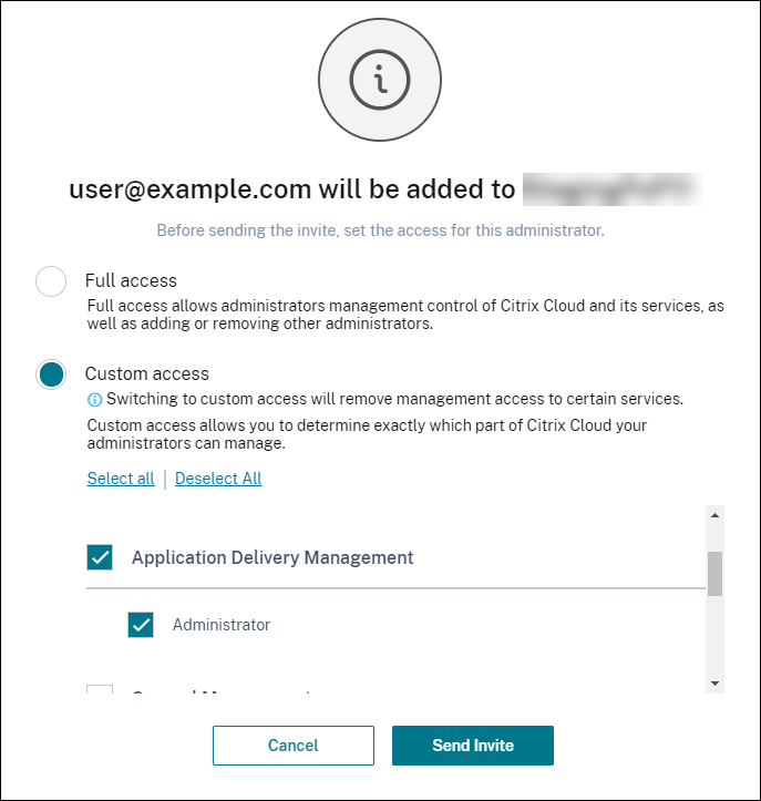 Invite users with the custom access to Citrix ADM