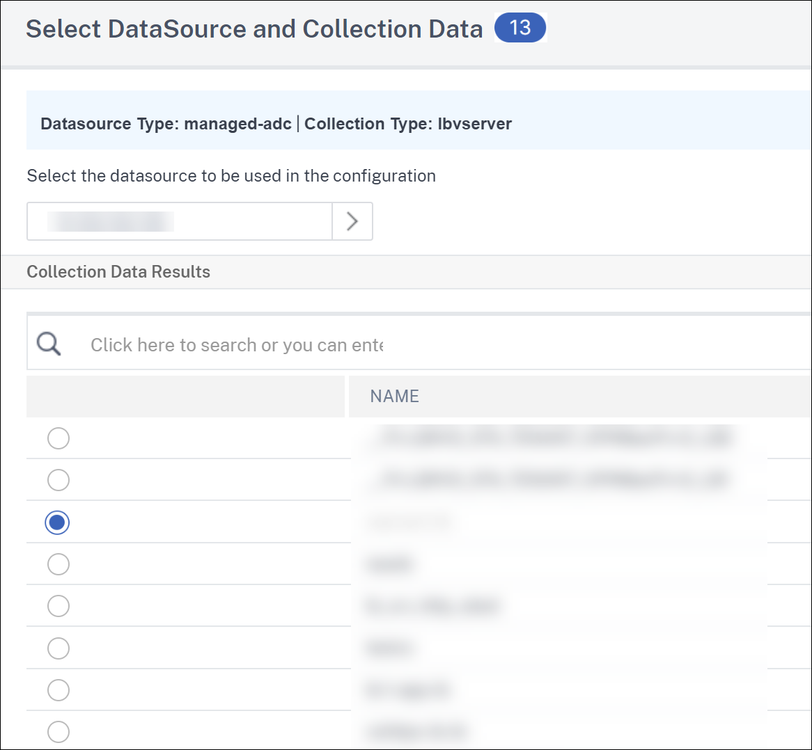 Source de données d'instance ADC intégrée avec collection