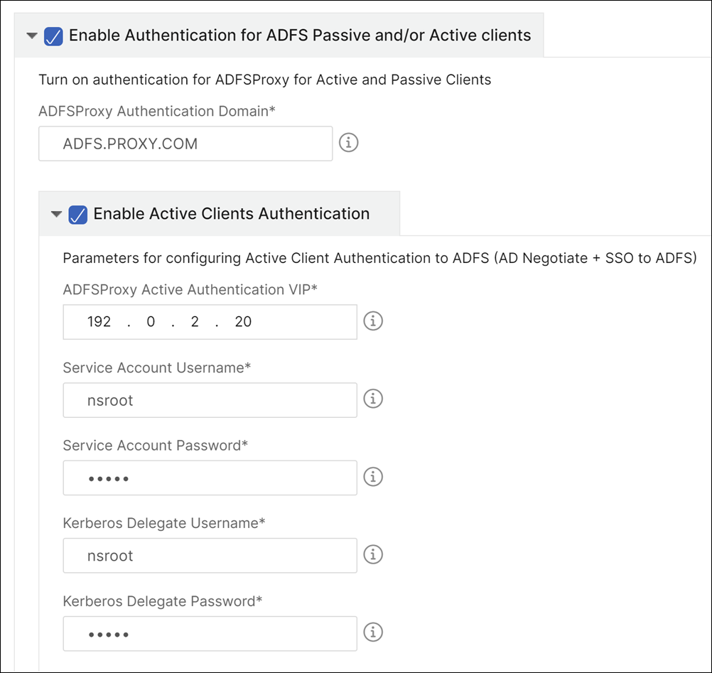 Specify ADFS authentication details