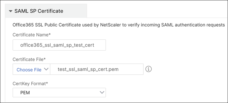 SAML SP Certificate