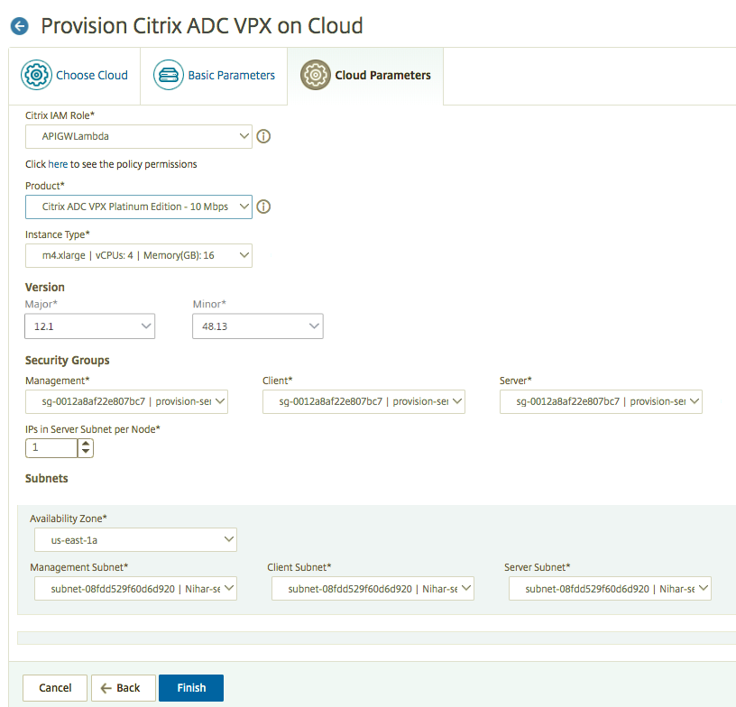 Citrix ADC VPXの基本パラメータのプロビジョニング