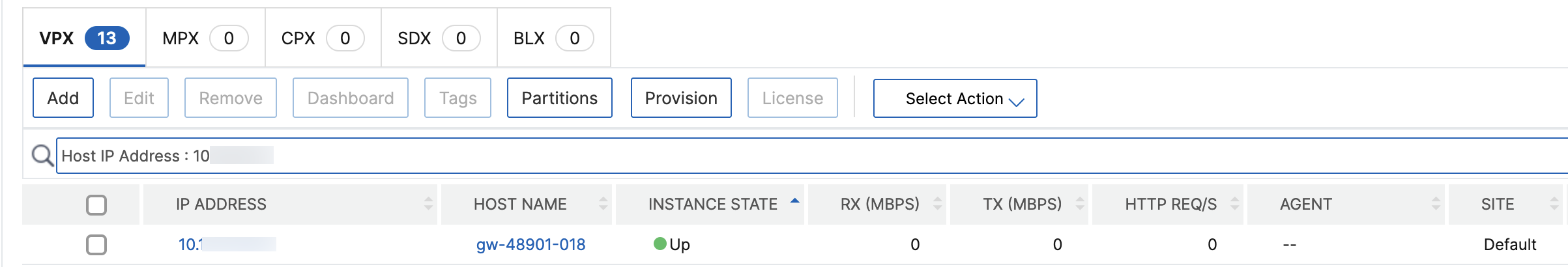 View provisioned VPX instance