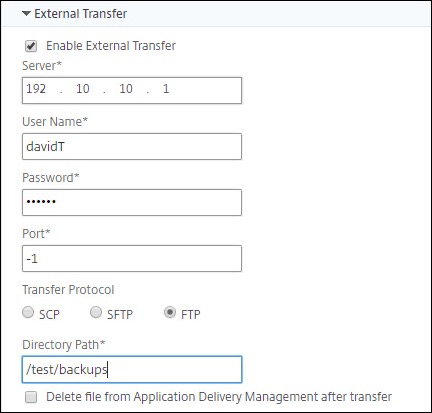 Specify External transfer details