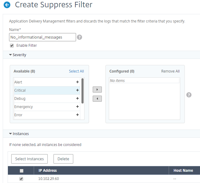 Create suppress filter