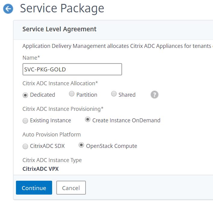 Service Package - Dedicated instance allocation