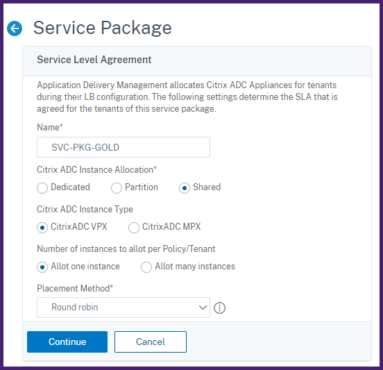 Service Package - Allocation d'instance partagée