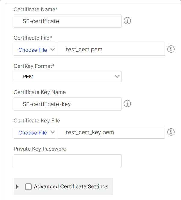 Specify the SSL certificate settings for the StoreFront StyleBooks