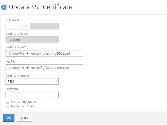 更新 SSL 证书页面
