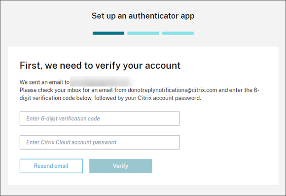 Account verification page with verification code and password entries