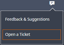 Citrix Cloud Government Feedback and Support icon with Open a Ticket menu option highlighted