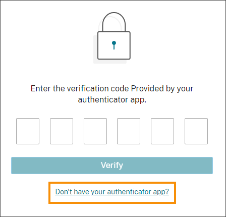 Verification form with Don't have your authenticator app highlighted