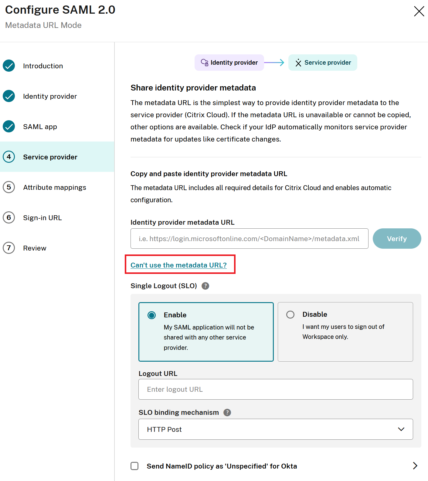 Cannot Use Metadata URL Mode