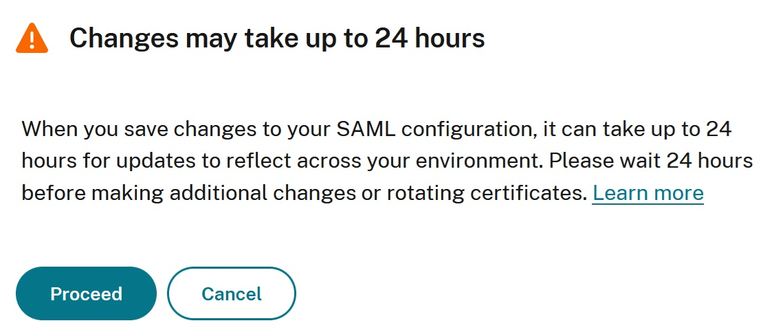 Certificate Update warning Modal