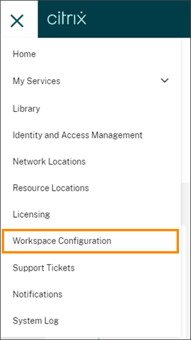 Workspace Configuration menu