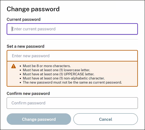 Landing on the change password page.