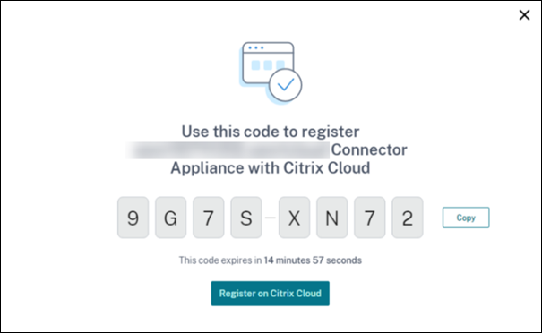 Un código generado para conectarse a Citrix Cloud