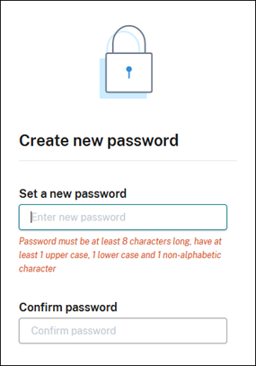 The Create a new password page.